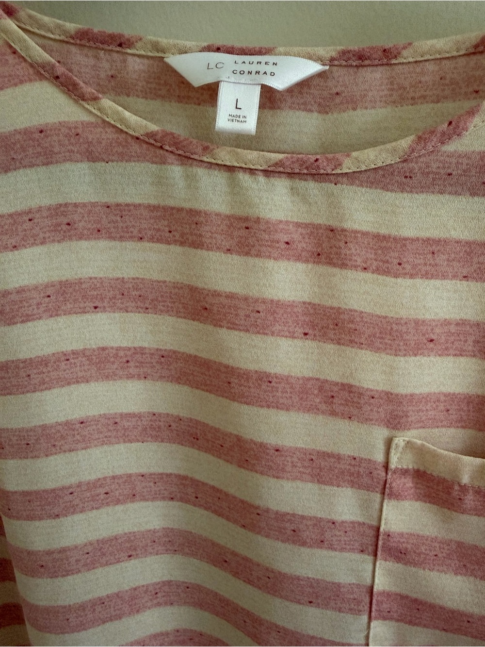 LC Lauren Conrad Pink & Cream Striped Pocket Tee Blouse - Picture 2 of 2